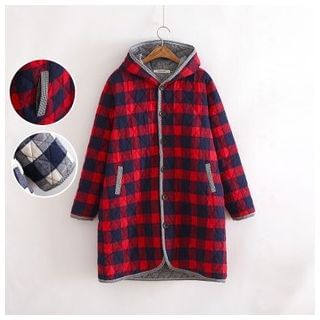 Waypoints Hooded Check Long Quilted Jacket