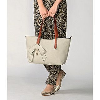 yeswalker Bow Detail Faux Leather Tote Light Gray - One Size