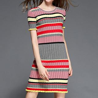 Memory Lane Striped Short-Sleeve Knit Dress