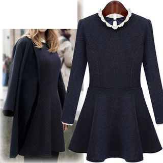 Coronini Frill Collar Woolen Long-Sleeve Dress