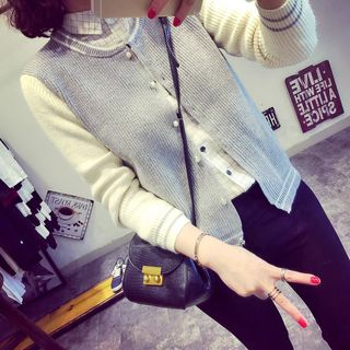Lucy Girl Two Tone Open Front Knit Jacket