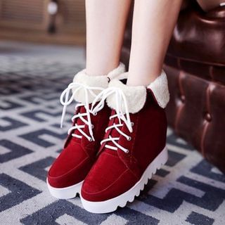 Pastel Pairs Fleece-lined Hidden Wedge Lace Up Boots