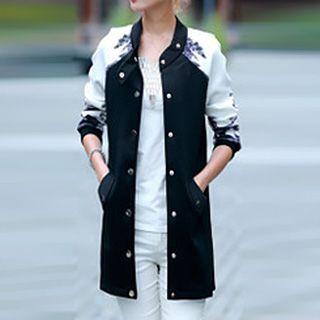chome Print Sleeve Snap Button Jacket