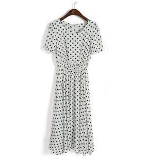 SUYISODA Short-Sleeve Dotted Long Dress