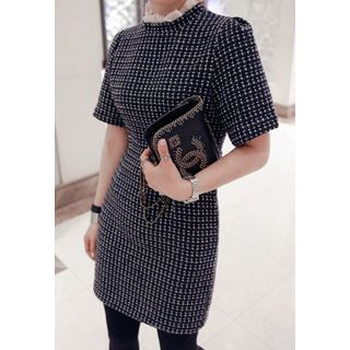 Miamasvin Frill-Collar Tweed Wool Blend Mini Dress