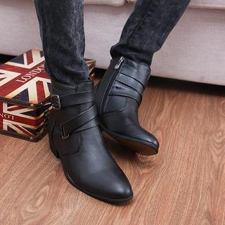 Hipsteria Faux-Leather Buckled Short Boots