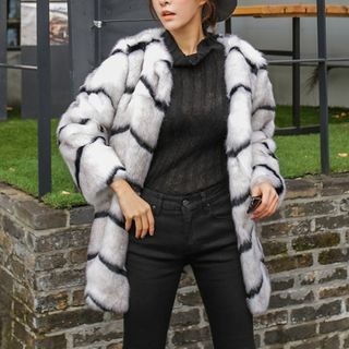 PPGIRL Faux-Fur Striped Jacket