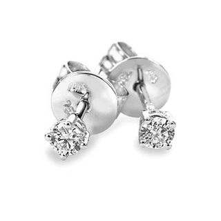MaBelle 18K White Gold Round Diamond 4-Prong Setting Earrings (3mm Diameter) (0.15 ct)