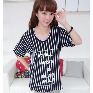59 Seconds Oversized Striped Letter Print T-Shirt