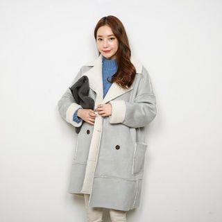 WHITE FOX Double-Breasted Faux-Shearling Jacket