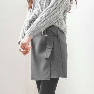 JUSTONE Wrap-Front Wool Blend Mini Skirt