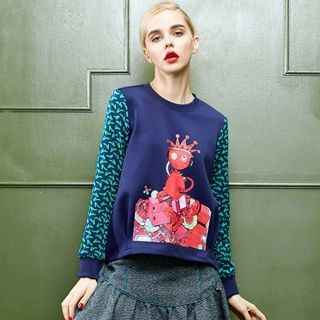 ELF SACK Patterned-Sleeve Printed Pullover