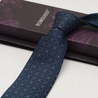 Romguest Patterned Silk Neck Tie (9cm) Blue - One Size