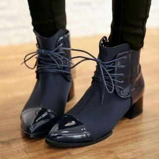 Pangmama Patent-Panel Ankle Boots