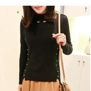 Soft Luxe Mock-Neck Beaded Knit Top