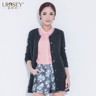 LROSEY Contrast-Stripe Long Knit Cardigan