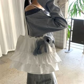 Ruffle Trim Drawstring Tote Bag