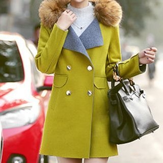 Jiuni Furry Collar Woolen Coat