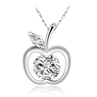BELEC White Gold Plated 925 Sterling Silver Apple Pendant with White Cubic Zirconia and 45cm Necklace