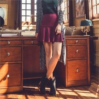 ERANZI Zip-Back Frill-Hem Mini Skirt