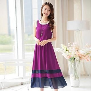 Romantica Short-Sleeve Paneled Color-Block Dress