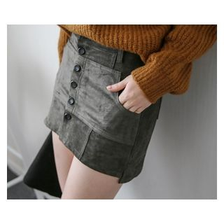 demavie Buttoned Faux-Suede Skort