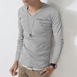 Newlook Long-Sleeve V-Neck Lettering Top