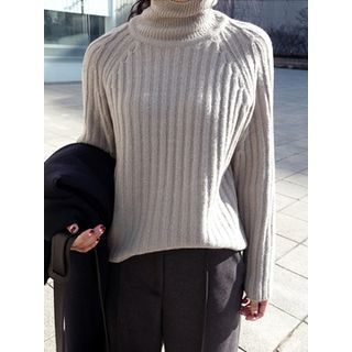 maybe-baby Turtle-Neck Ribbed Knit Top