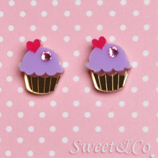 Sweet & Co. Mini Purple Cupcake Crystals Stud Earrings