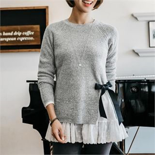 JOAMOM Reglan-Sleeve Ribbon-Front Sweater
