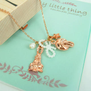 MyLittleThing Rose Gold Rabbit and Mushroom Necklace