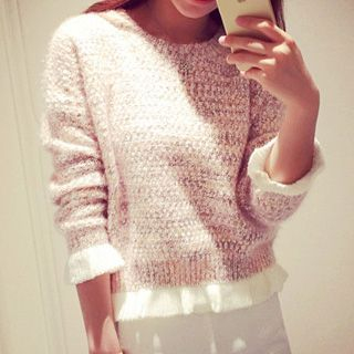 Athena Dolman-Sleeve Frilled Sweater