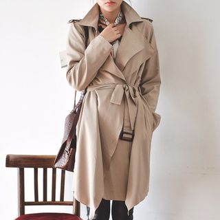 JUSTONE Layered Lapel Trench Coat with Belt