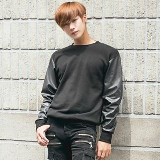 ABOKI Faux-Leather Sleeve Sweatshirt