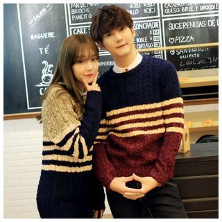 Simpair Couple Matching Stripe Colour Block Sweater