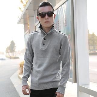 maxhomme Stand Collar Half-Placket Sweater