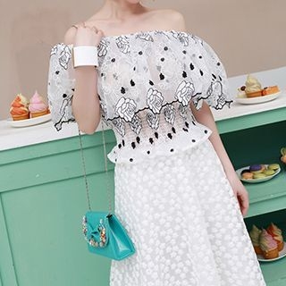 Naveen Off-Shoulder Ruffled Embroidered Chiffon Top