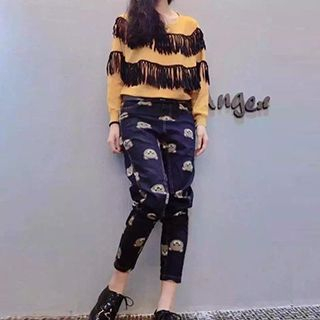 Dream Girl Set: Fringed Top + Printed Jeans