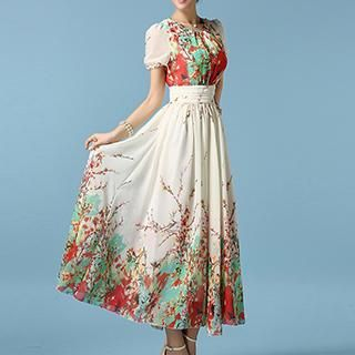 Rebecca Short-Sleeve Floral Print Chiffon Maxi Dress