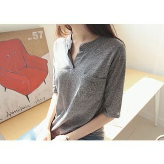 Hello sweety Open-Placket Elbow-Sleeve T-Shirt