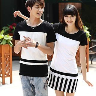Igsoo Couple Short-Sleeve Color-Block T-Shirt / T-Shirt Dress