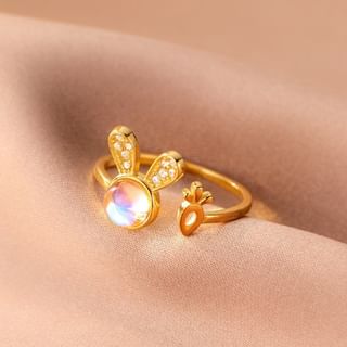 Rabbit Rhinestone Gemstone Sterling Silver Open Ring