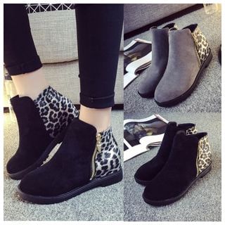 BAYO Leopard Print Panel Ankle Boots