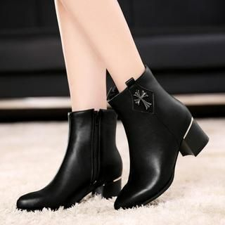 Shoes Galore Metal Cross Chunky Heel Boots
