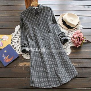 YOYO Long-Sleeve Plaid Shirt Dress