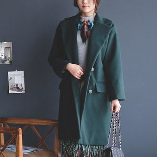 JUSTONE Wide-Lapel Wool Blend Coat