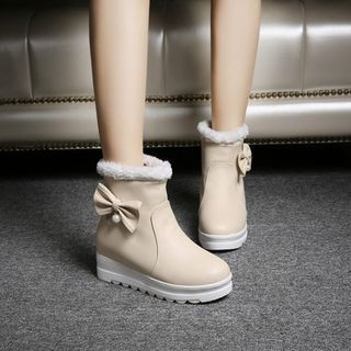 Pastel Pairs Bow Hidden Wedge Short Snow Boots