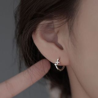 Star Hoop Earring 1 Pair - Silver - One Size