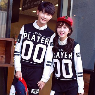 Azure Couple Contrast Number Pullover