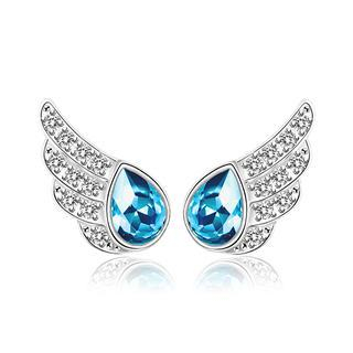 BELEC 925 Sterling Silver Angel Wing Stud Earrings with Blue Swarovski Element Crystal